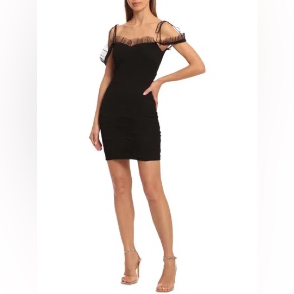 NWT Avec Les Filles Womens Mesh Inset Textured Bodycon Dress Black Size 14